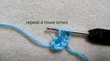 Repeat 4 more times: Yarn over (YO), and pull the loop...