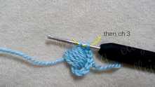 Yarn over, and pull through last 2 loops on the hook. Work ch 3.