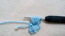 YO and pull yarn through all loops on the hook, except one. YO, and pull through last 2 loops.