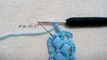 Join the row with slip stitch in the first puff stitch. Work ch 1.