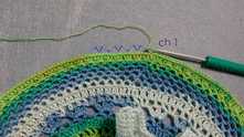Ch 1, *(sc, ch 2, scip 2 st, V-st, ch 2, scip 2 st)