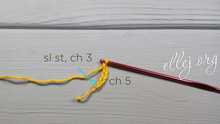 Round 1. Chain (ch) 15. Join with slip stitch (sl st) to form a ring, ch 3.