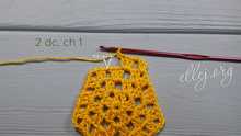2 dc in the next space, ch 1.