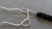 Row 1. 4 double crochet (dc) in the ring, ch 3.