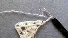Row 4. 2 dc in the first space, ch 1.