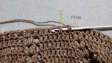 Work elastic band with Front Post double crochet (FPdc) and Back Post double crochet (BPdc). Work ch 2, count as first BPdc. Work FPdc in the next dc around.