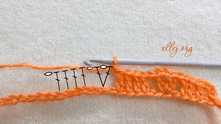 * Skip 1 ch, V-stitch in the next ch, ch 1, skip 1 ch, 4 dc, ch 1. Repeat from * across.