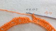Join row with sl st in the 3-rd beg ch. Work ch 2.