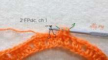 2 FPdc together in the next 2 dc around, ch 1.