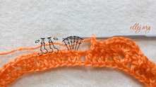 * 6 dc in the V-puff st, ch 1, 2 FPdc tog, 2 FPdc tog, ch 1. Repeat from * across.