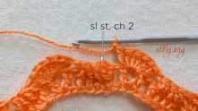 Join with sl st in the 2nd beg ch. Ch 2 for the next row.