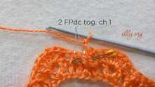 Row 3. Don't count the beg chain. 2 FPdc tog, each FPdc in the 2 FPdc of previous row around.