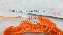 * 2 FPdc tog, ch 1, 6 FPdc, ch 1. Repeat from * across.