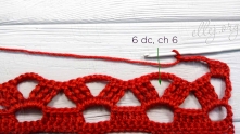 * 6 dc, ch 6 in each arch.