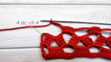 4 dc in the last arch, ch 4.