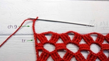 Treble crochet (tr) at the end of the row, ch 9. Turn.