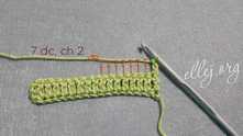 Row 2. Work beginning ch 3. 7 dc, ch 2.
