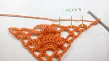 (1 sc, ch 5) 3 times in the next 3 arches.