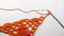 1 sc in the first arch, ch 1.