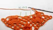 (1 sc, ch 5) 3 times.