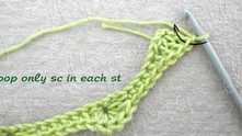 Row 2. All next stitches of the pattern work in the Back Loop Only (blo)! 1 single crochet back loop only (sc-blo) in each dc of the previous row across.