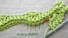 Skip 2 sc, 5 sc-blo one by one in each of the next 5 sc.