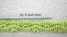 Reminder. All stitches work in the Back Loop Only! Work ch 3. Turn the work.