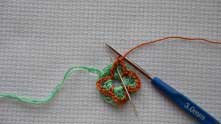 Insert the hook as shown with a needle. Sl.st.