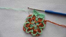Green shell. Insert hook between ginger shells.