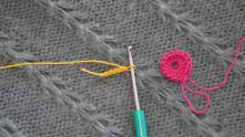 Chain 5 with yellow color yarn.