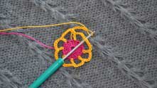 Chain 6 (ch-6 loops made). Remove the hook from the loop and insert it in dc of previous round (as at the photo). Yarn over yellow loop and pull it through.
