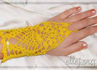 Ажурные митенки для карнавального костюма Желтые митенки крючком