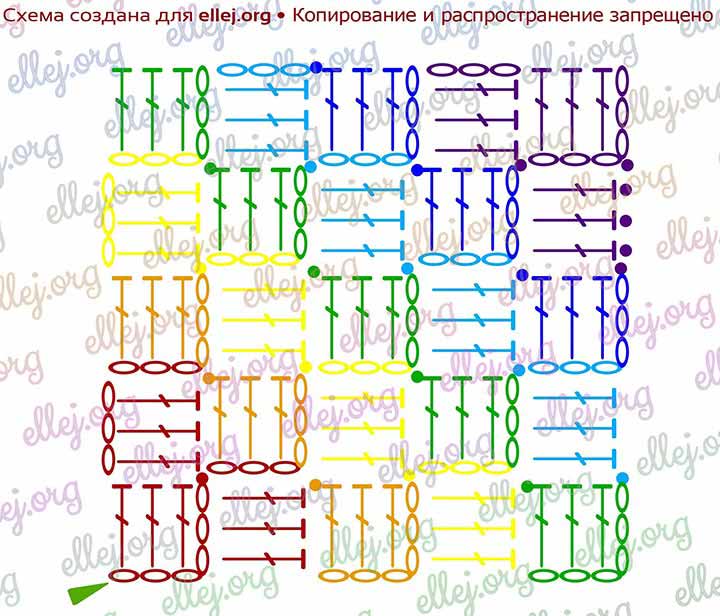 Схема вязания радужного квадрата
