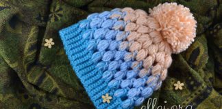 Детская шапочка из пышных столбиков Детская шапочка Алое Небо