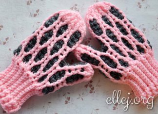 Вязанные рукавички Розовая Зима Варежки-рукавички крючком