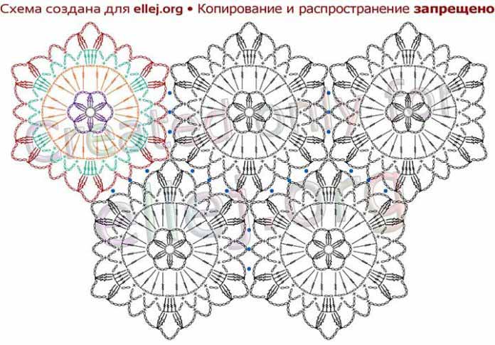 Безотрывное вязание мотивов крючком схемы