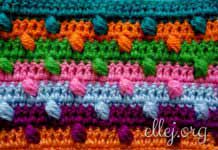Разноцветный 3D узор с пышными столбиками 051 Объемный 3D узор крючком с пышными столбиками для вязания детского пледа