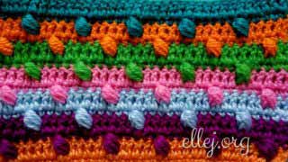 Объемный 3D узор крючком с пышными столбиками для вязания детского пледа