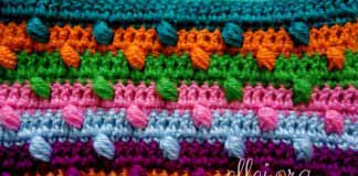 Разноцветный 3D узор с пышными столбиками 051 Объемный 3D узор крючком с пышными столбиками для вязания детского пледа