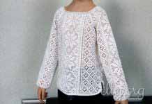 Белая сорочка в филейной технике Белая сорочка крючком для девочки в филейной технике