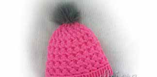 Розовая шапка с пышными зиг-загами Розовая шапка крючком для девочки из пышных зиг-загов