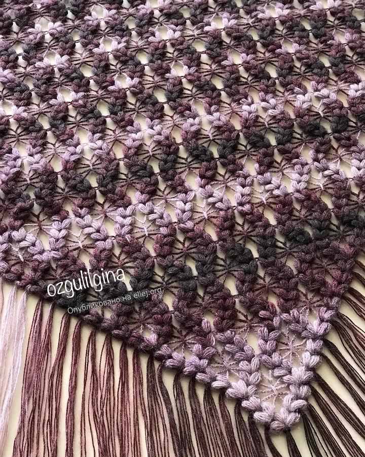 Puff spiders shawl by ozgulilgina. Шаль крючком с пышными косичками и паучками