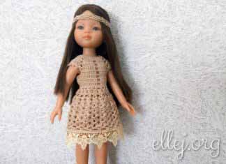 Платье «Экрю» с кружевом для куклы Паола Рейна Платье крючком "Экрю" для куклы Паола Рейна. Мастер-класс