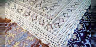 Шаль крючком «Небо в алмазах» Шаль крючком "Небо в алмазах", узор с паучками. Описание вязания и схема