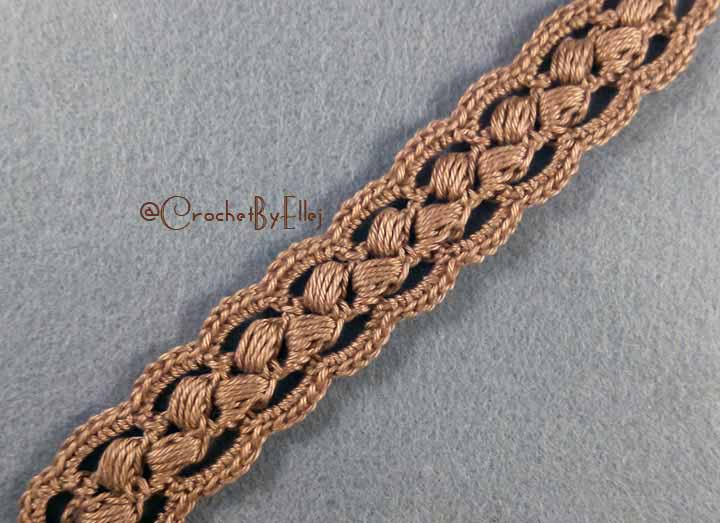 Вязание крючком ленточного кружева на основе шнура из пышных столбиков 