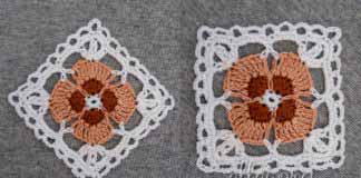 Ажурный квадратный мотив с цветочком МК по вязанию крючком квадратного мотива на основе цветочка.