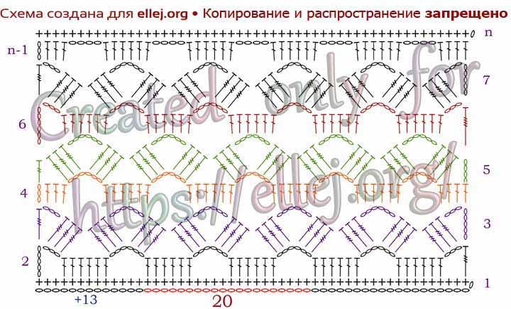 Схема узора сетки крючком Звездочки, цветочки