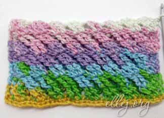 Объемный диагональный узор крючком Объемный узор крючком с диагональным рисунком. МК и схема