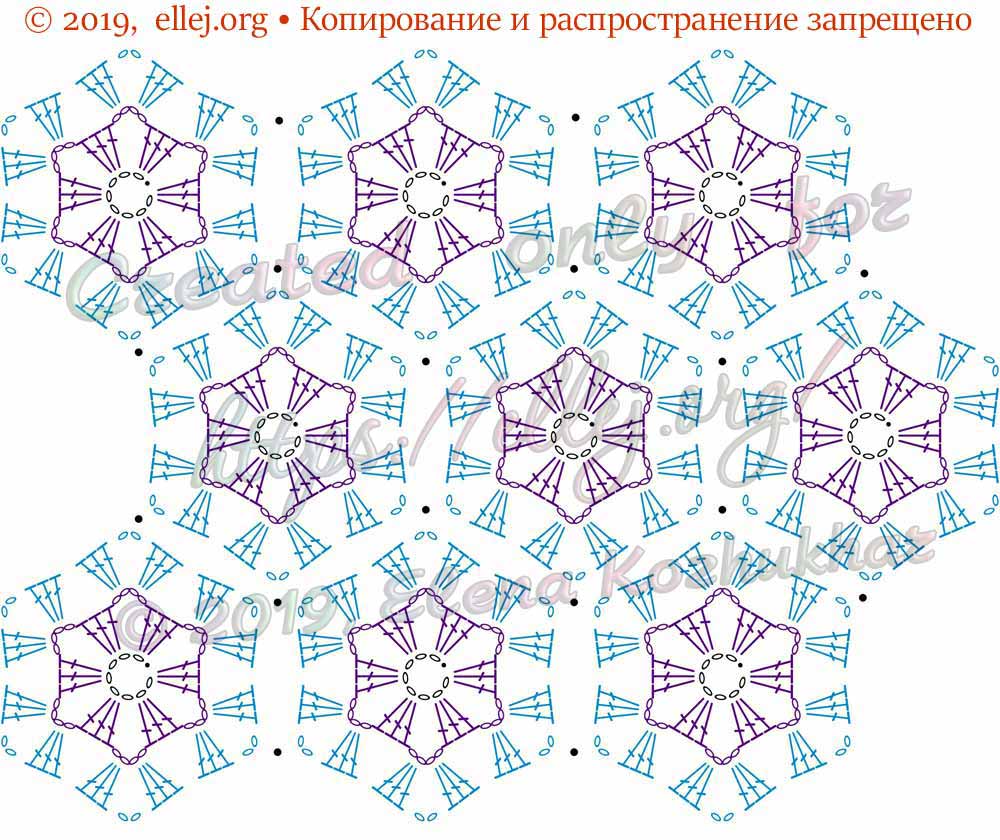 Схема шестиугольных мотивов. Безотрывное вязание