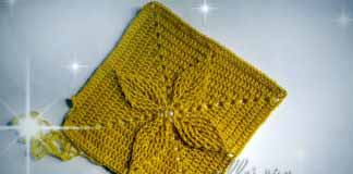 Квадратный мотив с рельефными листочками для пледа Квадратный мотив с рельефными листочками для пледа